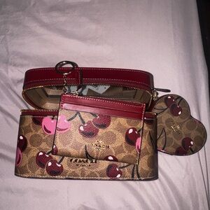 Coach Cherry Pattern Cosmetic Bag Trio